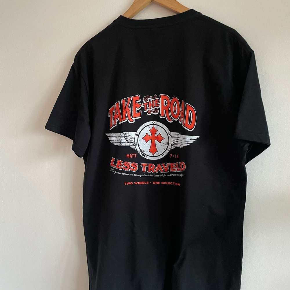 Men’s Christian ‘Take The Road Less Traveled’ Graphic Gym Workout Tee - Black